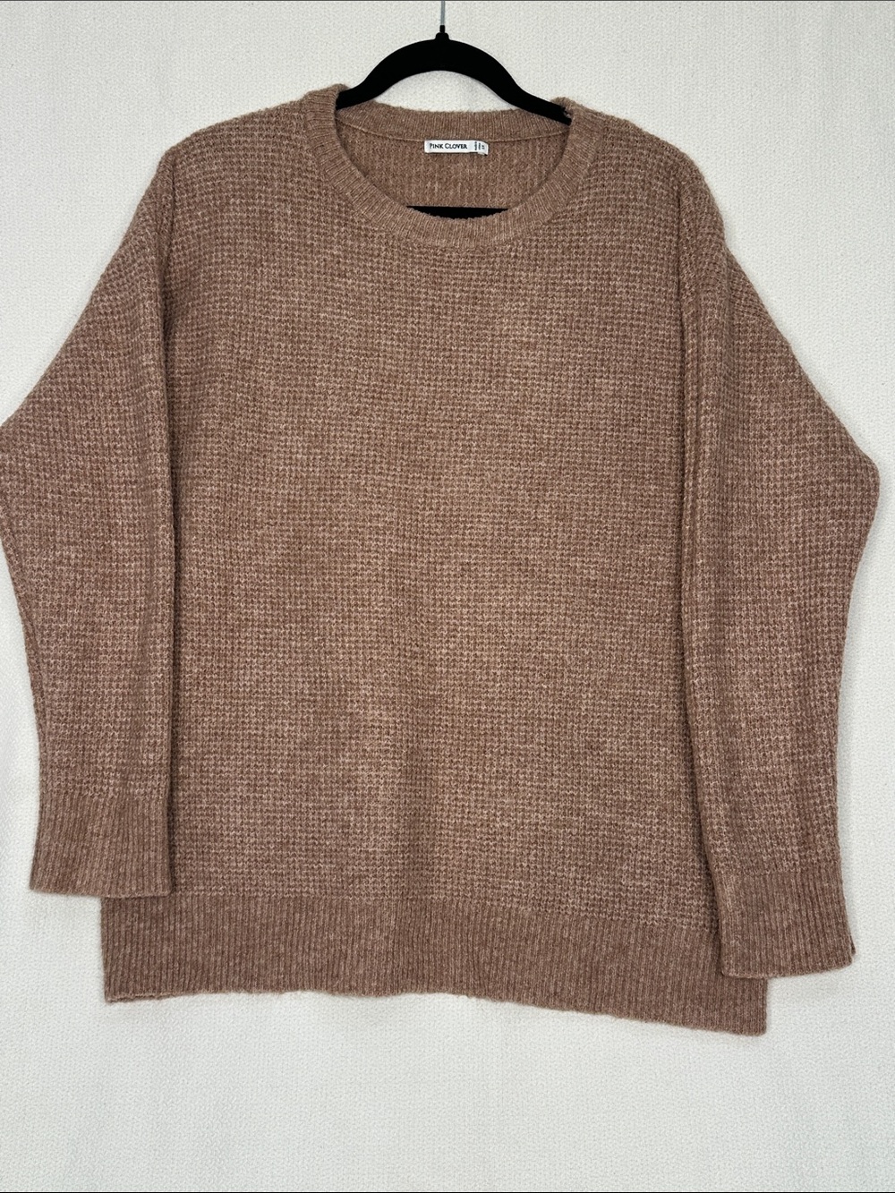 Pink Clover Waffle-Knit Crew Sweater - Taupe Brown
